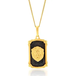 9ct Yellow Gold Lion Head On Black Rectangle Medallion Pendant Shiels