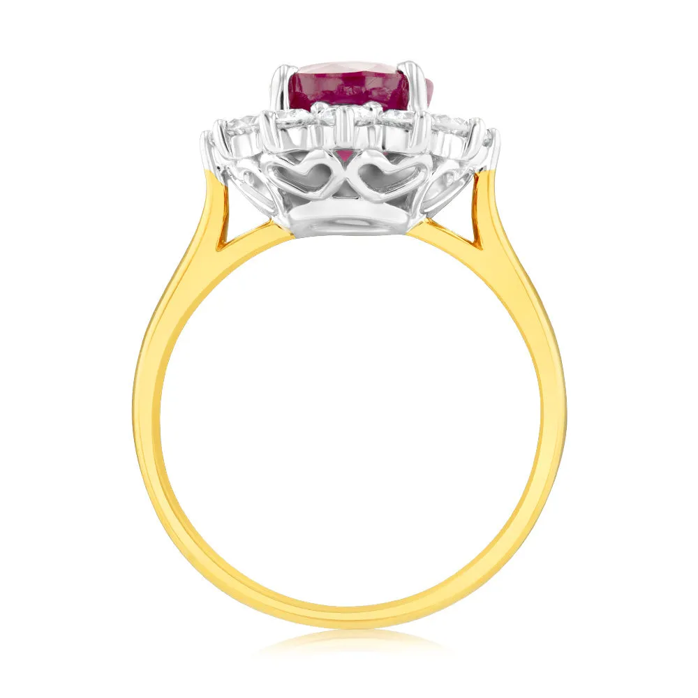 9ct Yellow Gold Luminesce Lab Grown 1 Carat Diamond and 4ct Natural Enhanced Ruby Cocktail Ring Shiels