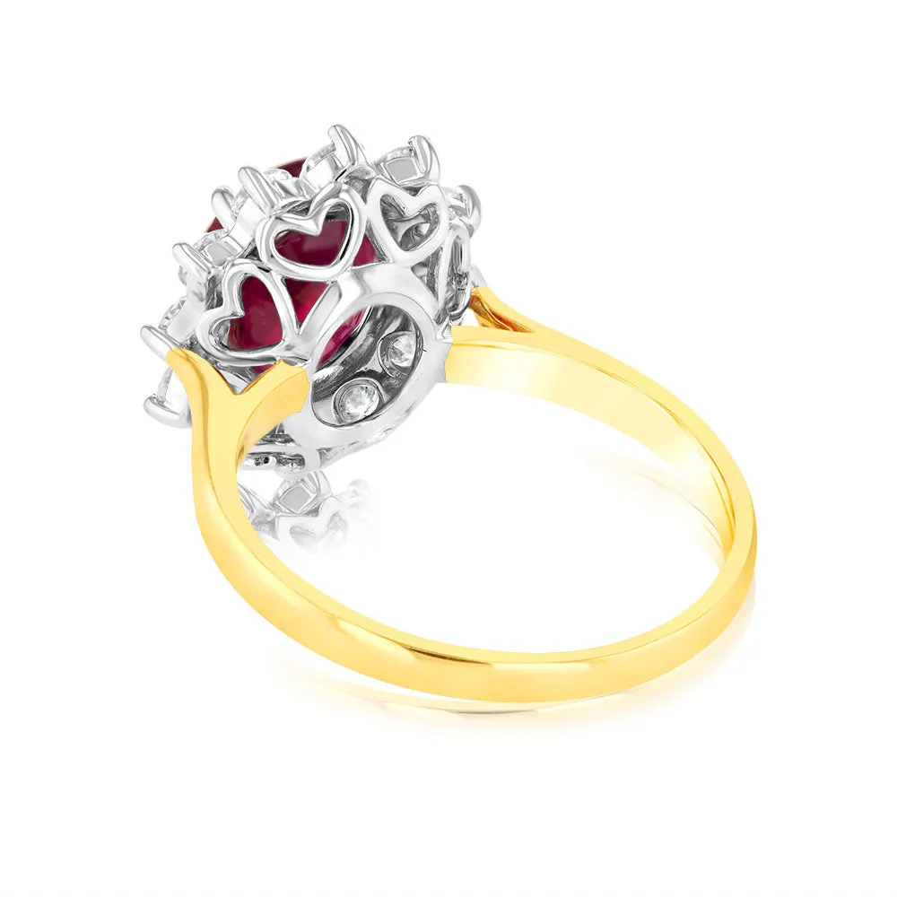 9ct Yellow Gold Luminesce Lab Grown 1 Carat Diamond and 4ct Natural Enhanced Ruby Cocktail Ring Shiels