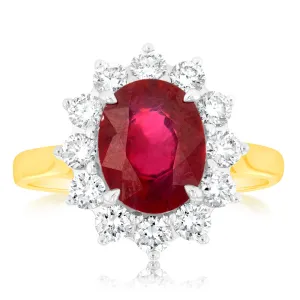 9ct Yellow Gold Luminesce Lab Grown 1 Carat Diamond and 4ct Natural Enhanced Ruby Cocktail Ring Shiels