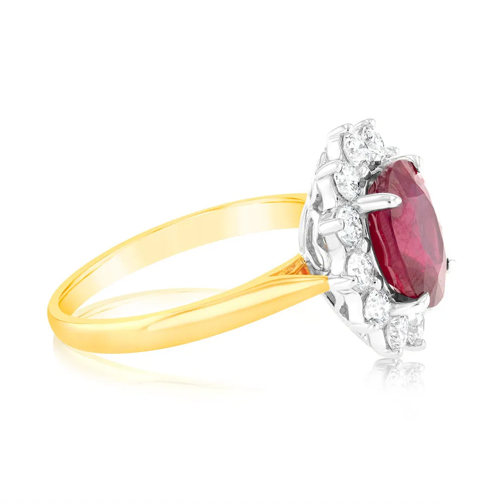 9ct Yellow Gold Luminesce Lab Grown 1 Carat Diamond and 4ct Natural Enhanced Ruby Cocktail Ring Shiels