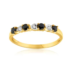 9ct Yellow Gold Natural Black Sapphire and 3 x Diamond Ring Shiels