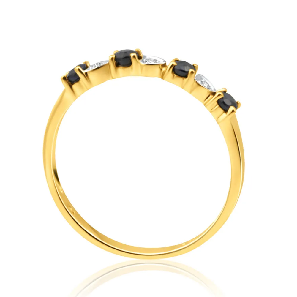 9ct Yellow Gold Natural Black Sapphire and 3 x Diamond Ring Shiels