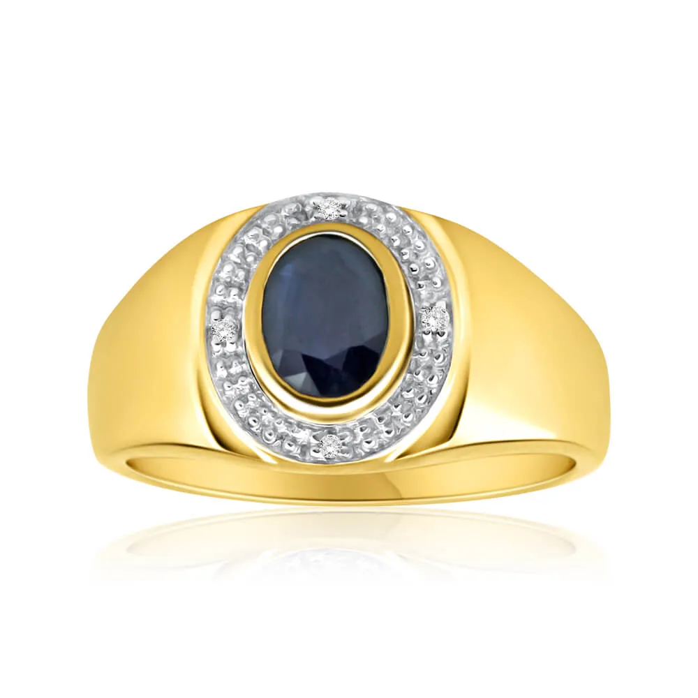 9ct Yellow Gold Natural Black Sapphire   Diamond Gents Ring Shiels