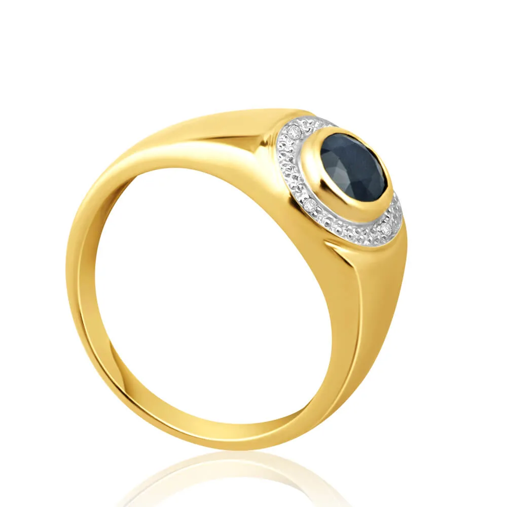 9ct Yellow Gold Natural Black Sapphire   Diamond Gents Ring Shiels