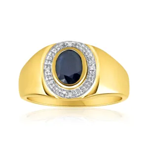 9ct Yellow Gold Natural Black Sapphire   Diamond Gents Ring Shiels