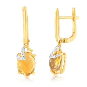 9ct Yellow Gold Natural Citrine And Diamond Drop Earrings Shiels