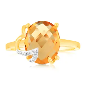 9ct Yellow Gold Natural Citrine And Diamond Ring Shiels