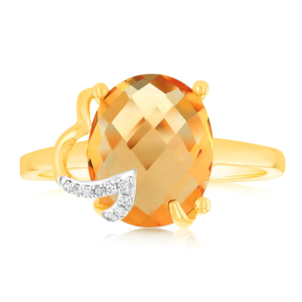 9ct Yellow Gold Natural Citrine And Diamond Ring Shiels