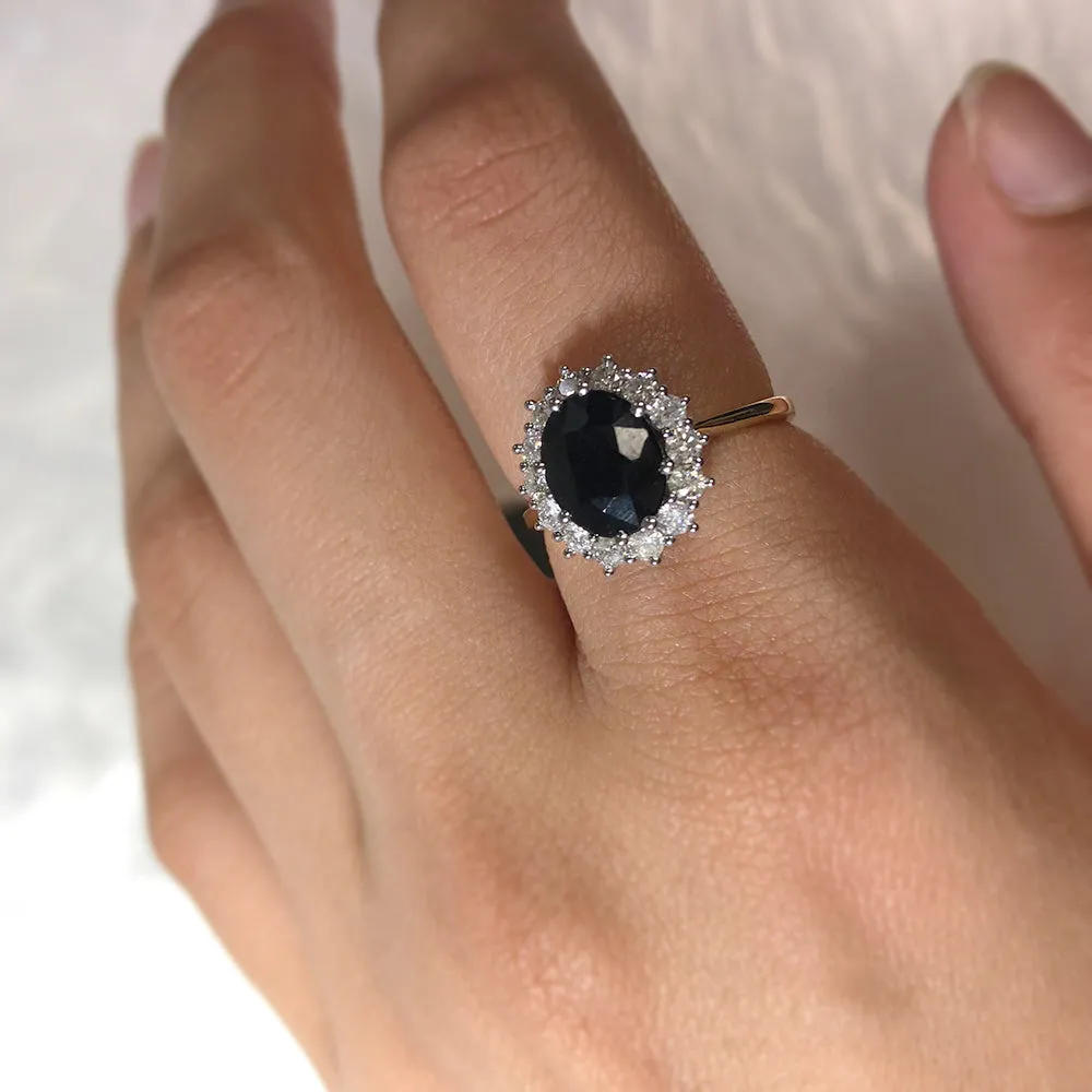 9ct Yellow Gold Natural Sapphire 2.50 Carat 9X7mm Oval with 0.50 Carat Diamonds Ring Shiels