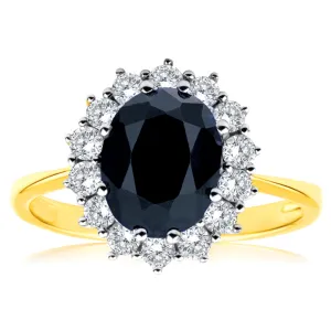 9ct Yellow Gold Natural Sapphire 2.50 Carat 9X7mm Oval with 0.50 Carat Diamonds Ring Shiels