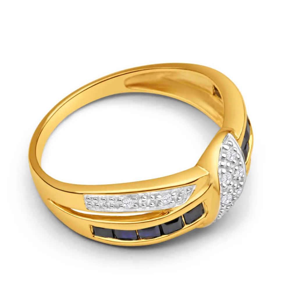 9ct Yellow Gold Natural Sapphire Diamond Crossover Ring Shiels