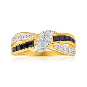 9ct Yellow Gold Natural Sapphire Diamond Crossover Ring Shiels