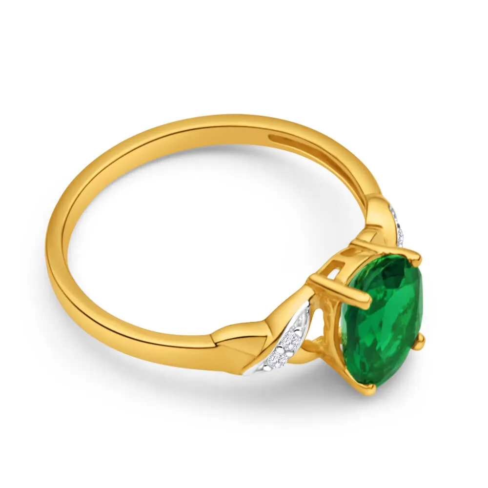 9ct Yellow Gold Oval Created Emerald   Diamond Ring Shiels