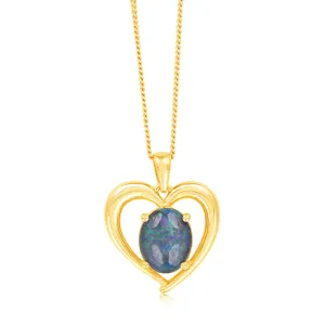 9ct Yellow Gold Oval Triplet Opal Heart Pendant Shiels