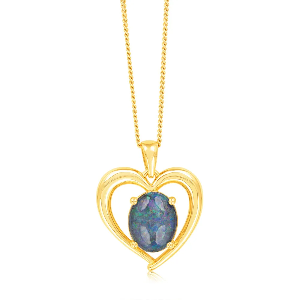 9ct Yellow Gold Oval Triplet Opal Heart Pendant Shiels