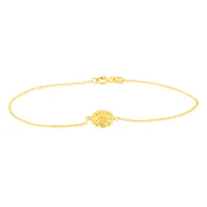 9ct Yellow Gold Patterned Round Disc 19cm Bracelet Shiels