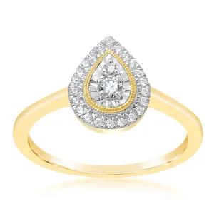 9ct Yellow Gold Pear Shape 1/5 Carat Diamond  Ring with 24 Brilliant Diamonds Shiels