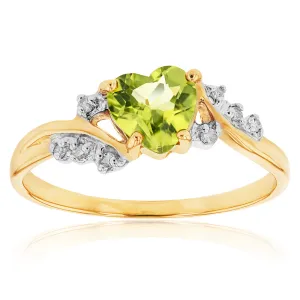 9ct Yellow Gold Peridot and Diamond Heart Ring Shiels