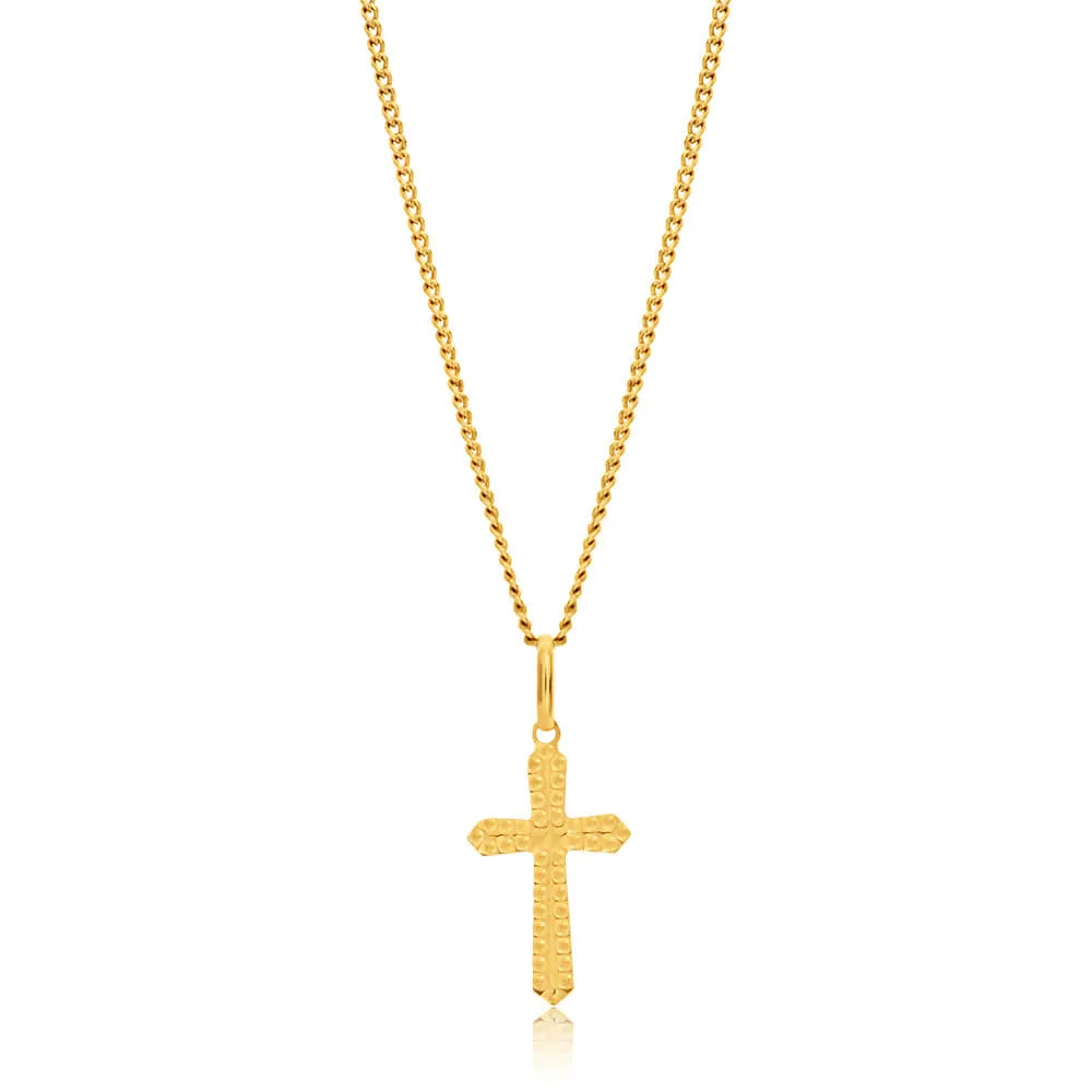 9ct Yellow Gold Plain & Diamond Cut 17mm Cross Pendant Shiels