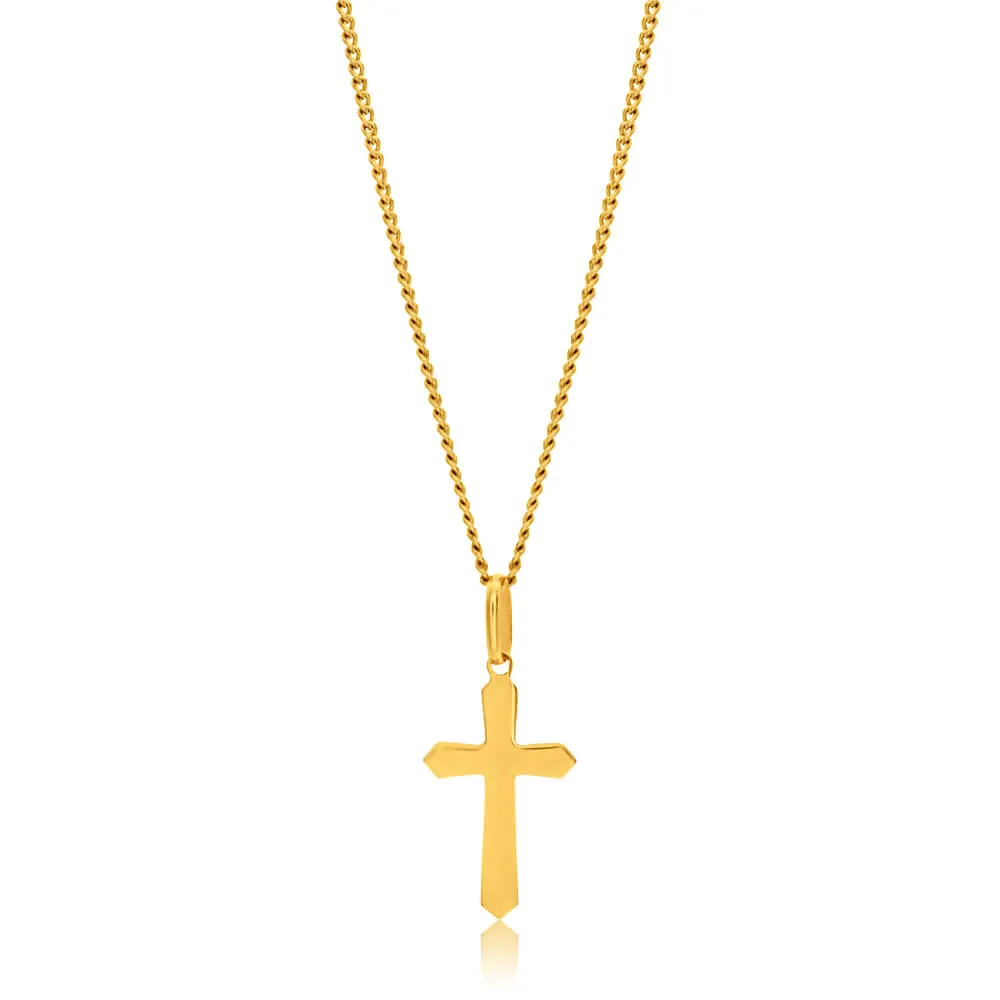 9ct Yellow Gold Plain & Diamond Cut 17mm Cross Pendant Shiels