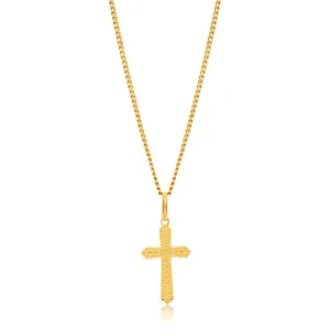 9ct Yellow Gold Plain & Diamond Cut 17mm Cross Pendant Shiels