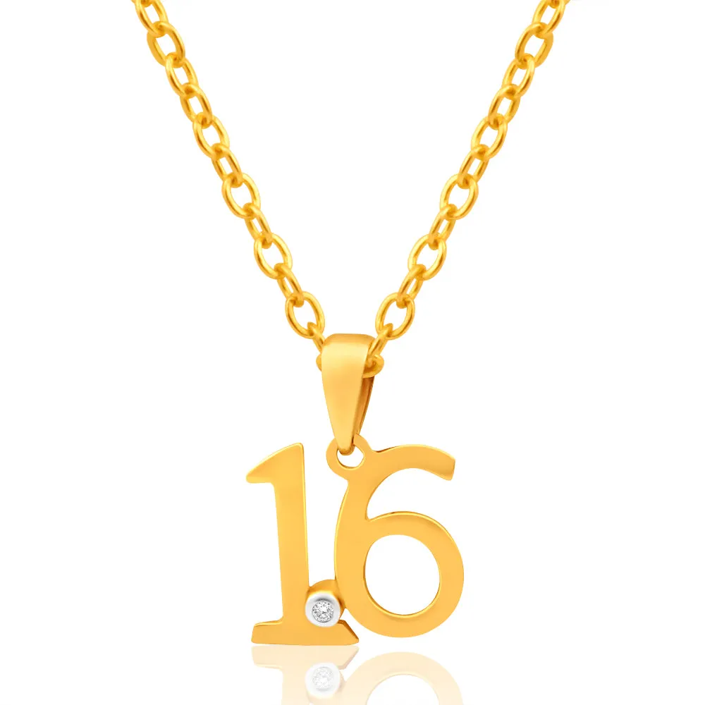 9ct Yellow Gold "16" Pendant Set With 1 Diamond Shiels