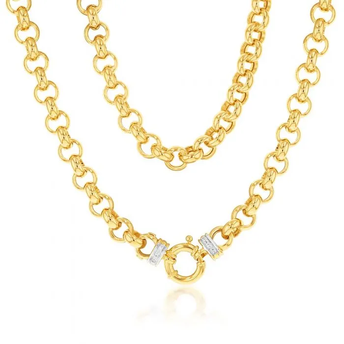 9ct Yellow Gold Silver Filled Cubic Zirconia Belcher darling 50cm Chain Shiels
