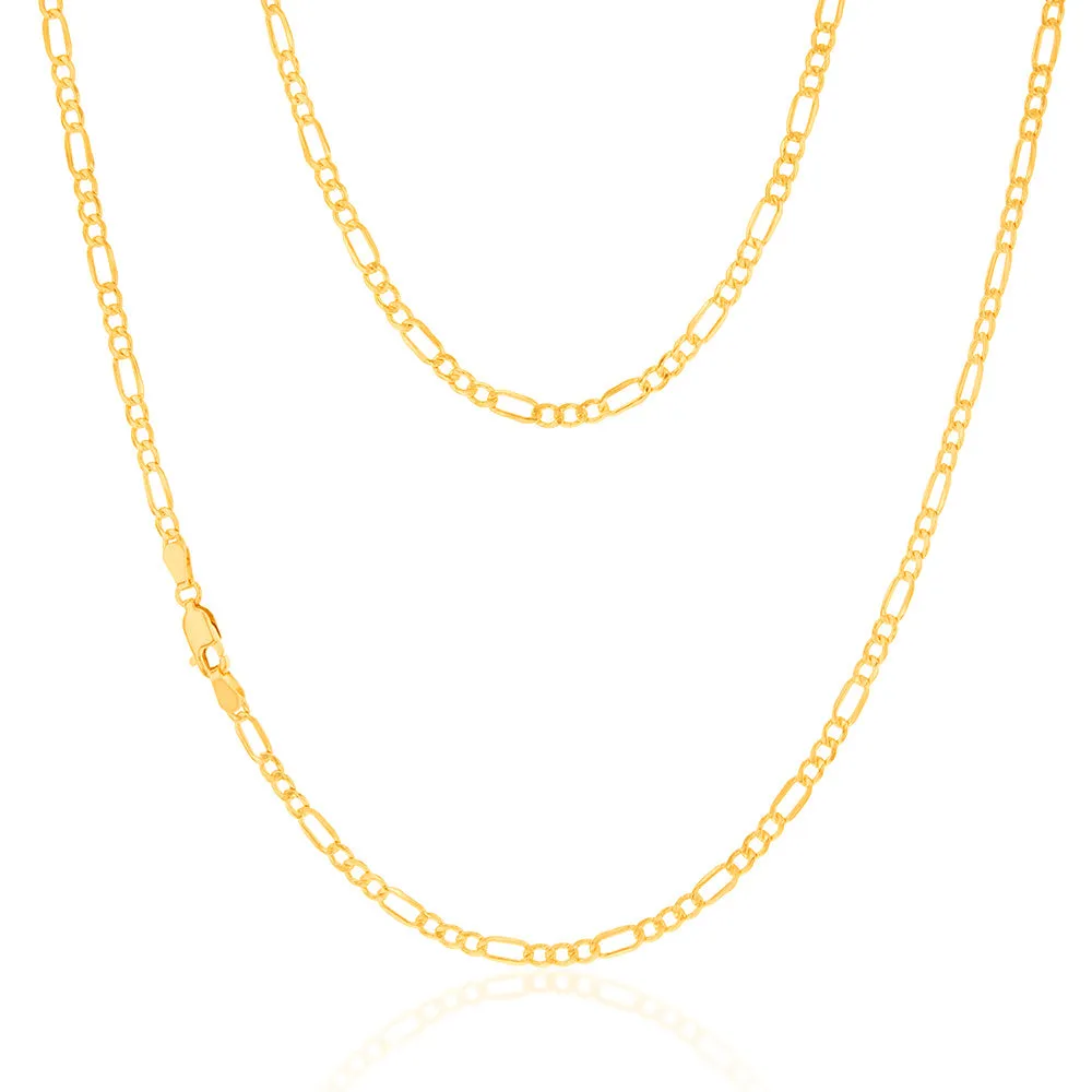 9ct Yellow Gold Silverfilled Bevelled 1:3 Figaro 80 Gauge 50cm Chain Shiels