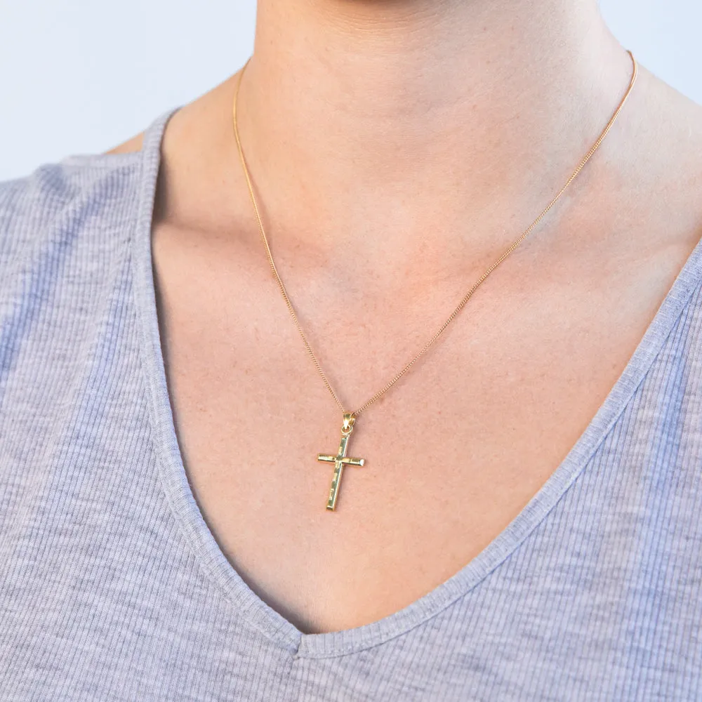 9ct Yellow Gold Silverfilled Diamond Cut Cross Pendant Shiels