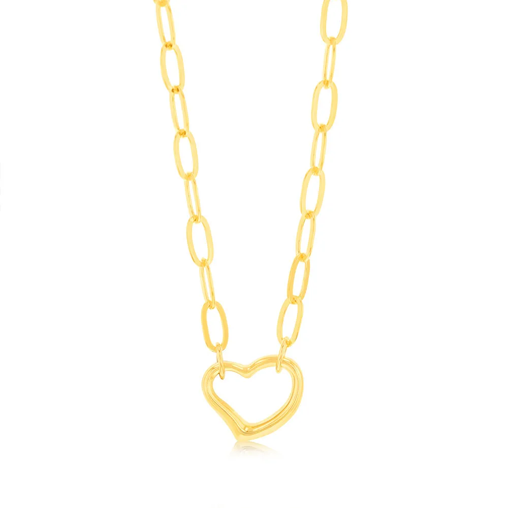 9ct Yellow Gold Silverfilled Heart Pendant Paperclip 45cm Chain Shiels