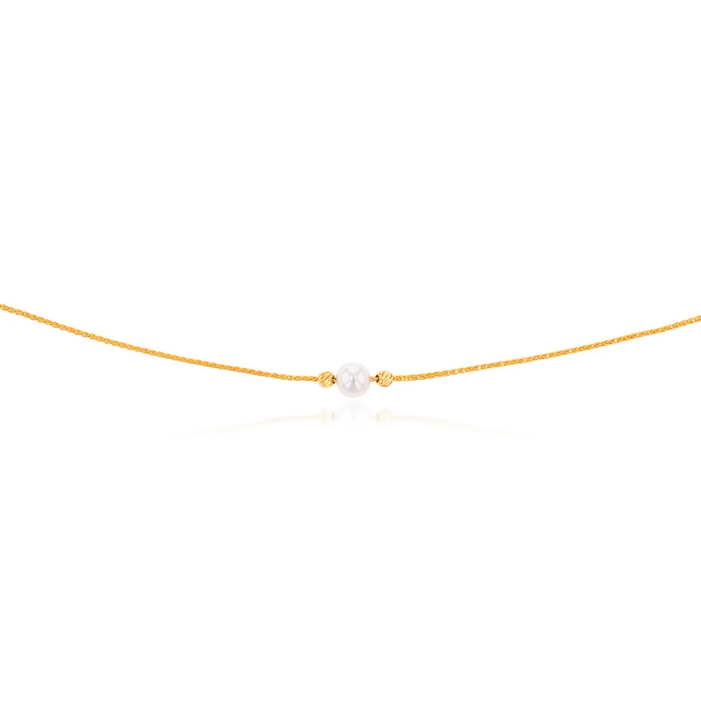 9ct Yellow Gold Silverfilled White Beads 25 Gauge Wheat 60cm Adjustable Chain Shiels