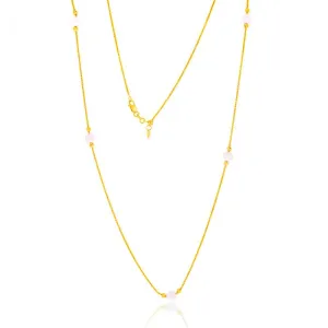 9ct Yellow Gold Silverfilled White Beads 25 Gauge Wheat 60cm Adjustable Chain Shiels