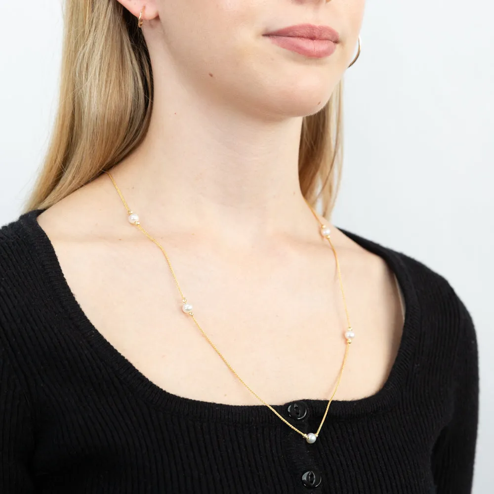 9ct Yellow Gold Silverfilled White Beads 25 Gauge Wheat 60cm Adjustable Chain Shiels