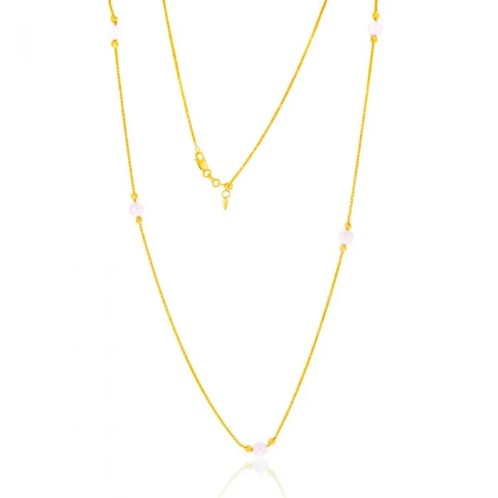 9ct Yellow Gold Silverfilled White Beads 25 Gauge Wheat 60cm Adjustable Chain Shiels