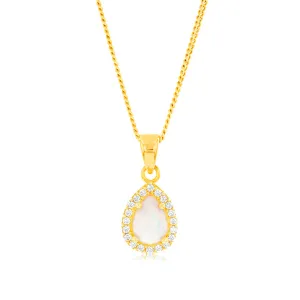 9ct Yellow Gold Teardrop Created Opal And Zirconia Pendant Shiels