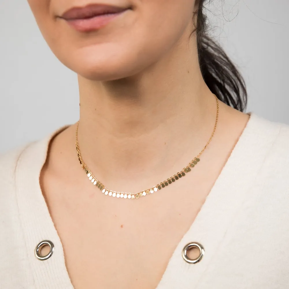9ct Yellow Gold Tiny Disc charm 40cm Choker Chain Shiels