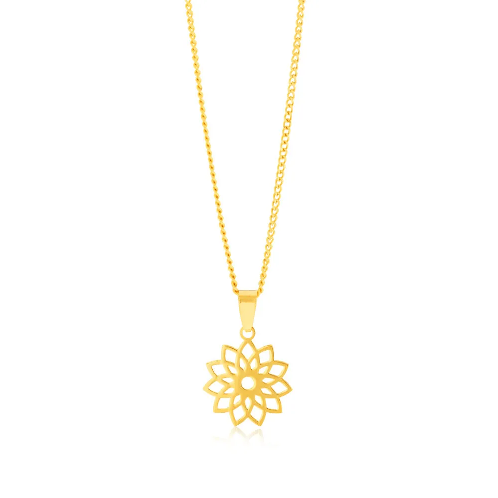 9ct Yellow Gold Tribal Flower Cut Out Pendant Shiels