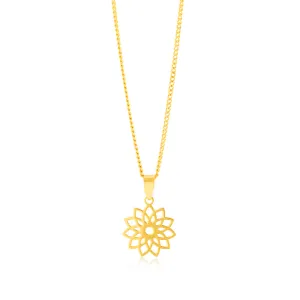 9ct Yellow Gold Tribal Flower Cut Out Pendant Shiels