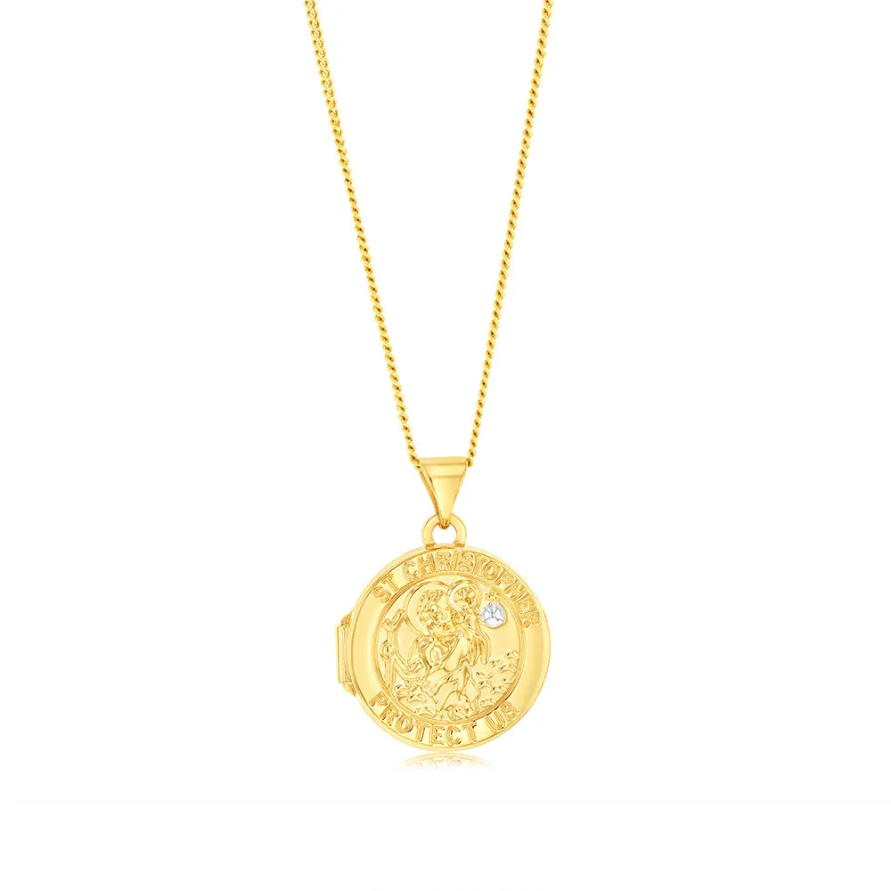 9ct Yellow Gold Two tone Round St Christopher 16mm Locket Pendant Shiels
