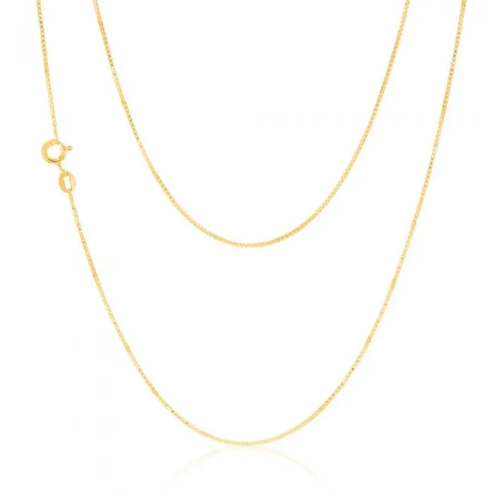 9ct Yellow Solid Gold 15 Gauge Box 41cm Chain Shiels