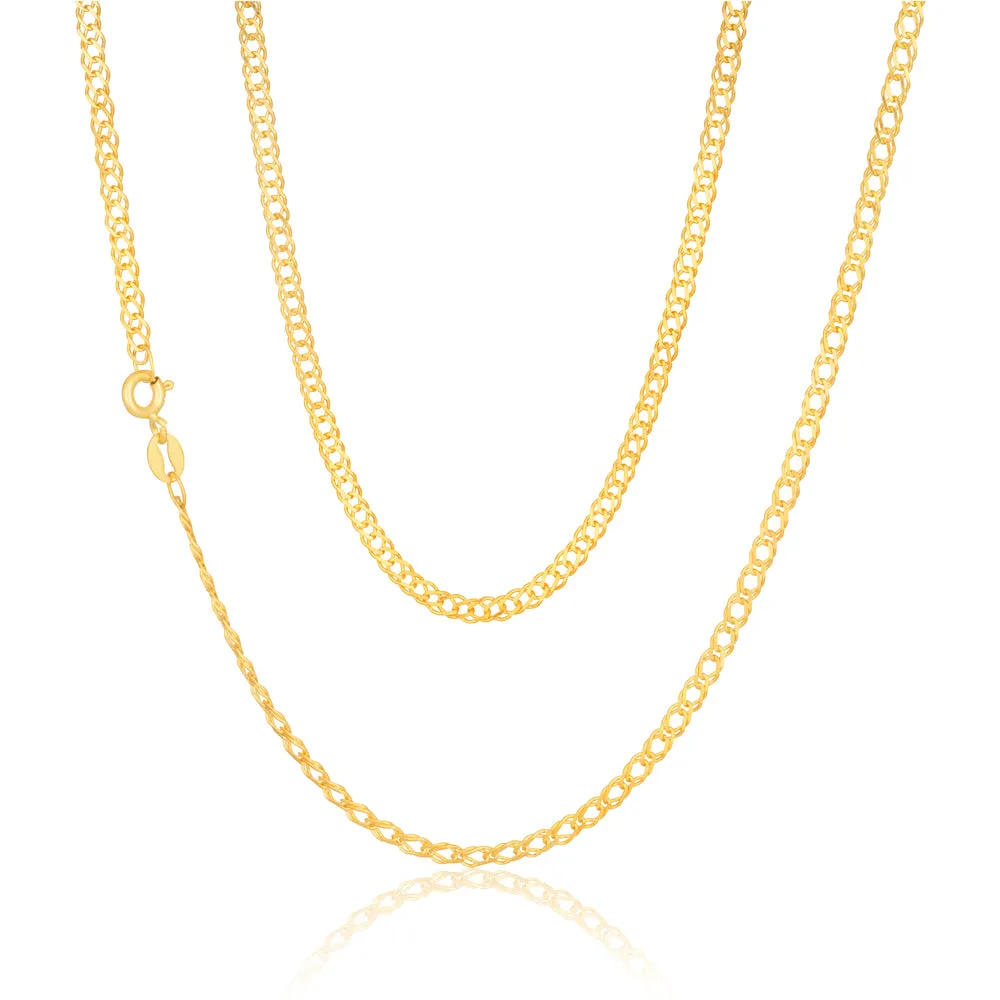 9ct Yellow Solid Gold Curb Double Diamond Cut 45cm Chain 40gauge Shiels