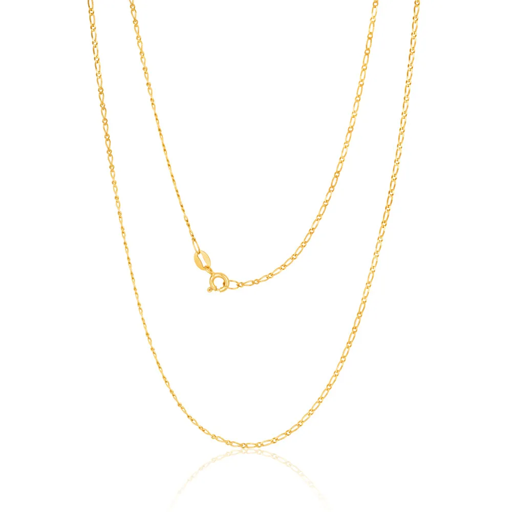 9ct Yellow Solid Gold Figaro 1:1 Diamond Cut 40 gauge 60cm Chain Shiels