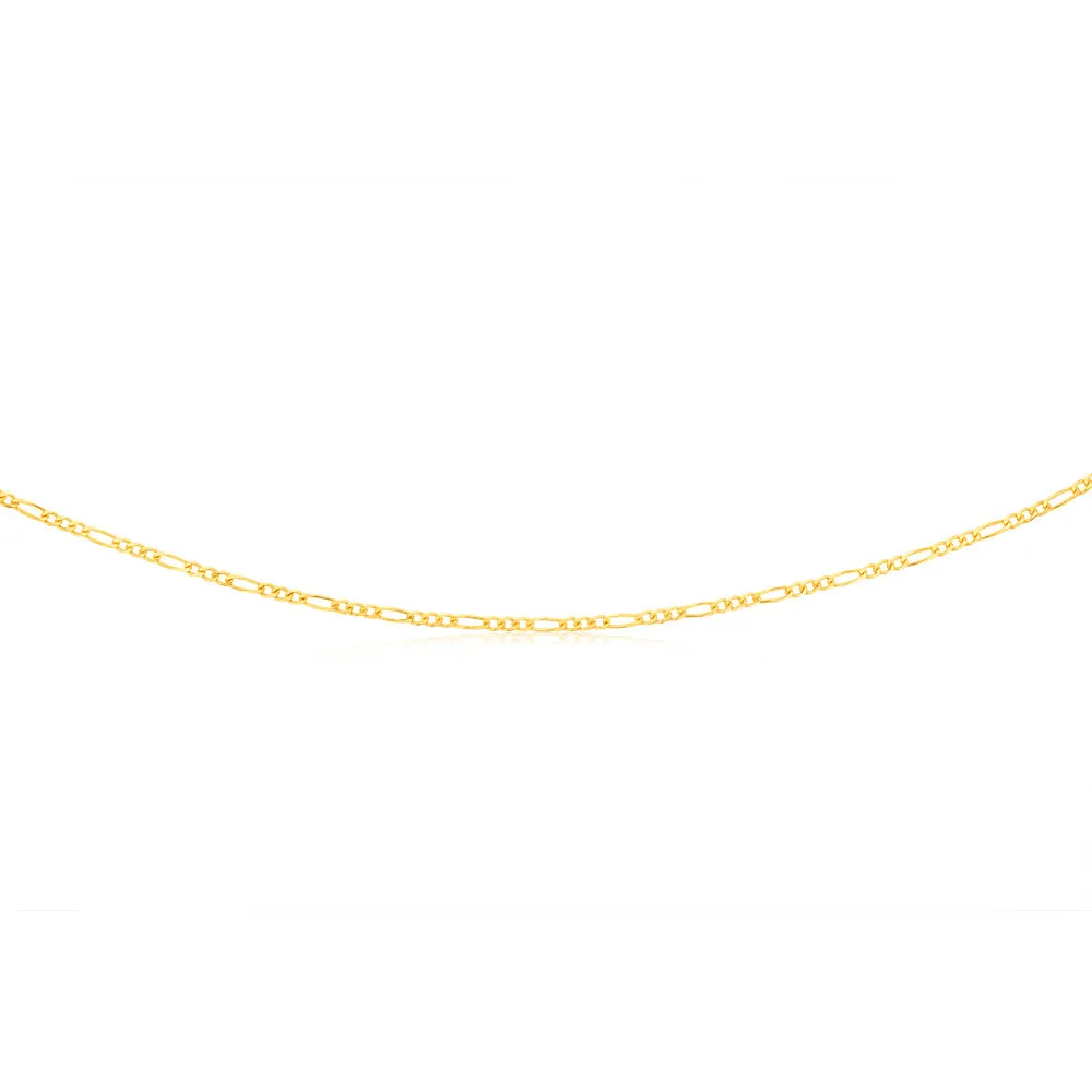 9ct Yellow Solid Gold Figaro 1:3 60Gauge 45cm Chain Shiels