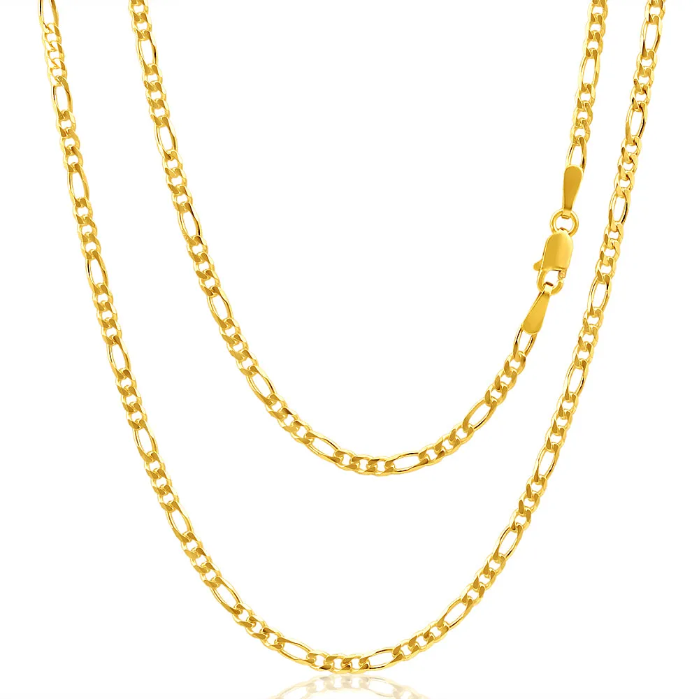 9ct Yellow Solid Gold Figaro 1:3 60Gauge 45cm Chain Shiels