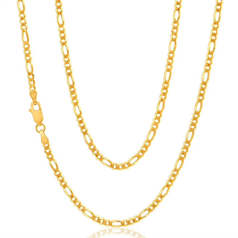 9ct Yellow Solid Gold Figaro 1:3 80 Gauge 50cm chain Shiels