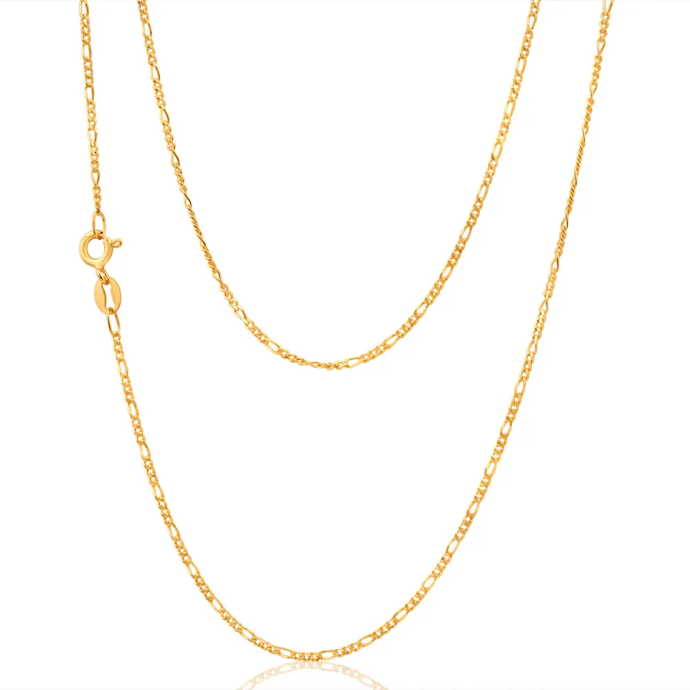 9ct Yellow Solid Gold Figaro 1:3 Dicut 40cm Chain 40Gauge Shiels
