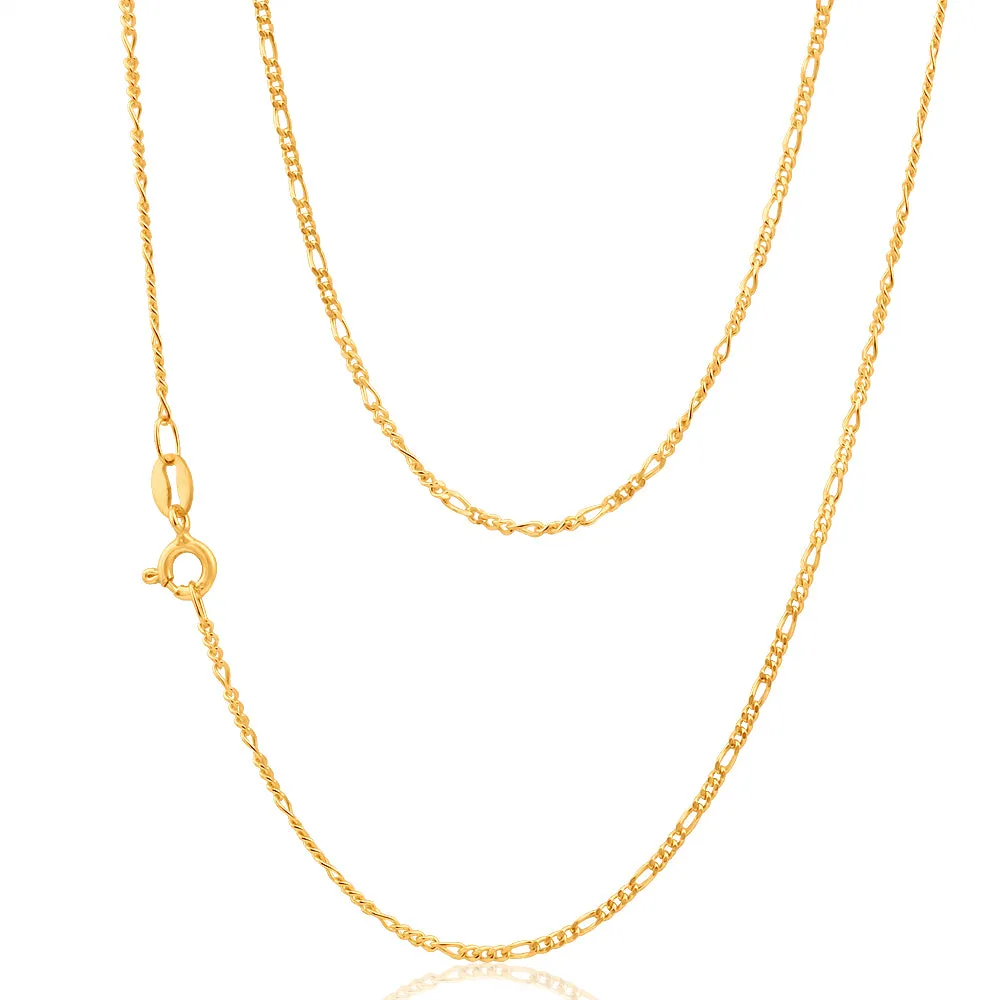9ct Yellow Solid Gold Figaro 1:3 Dicut 40Gauge 50cm Chain Shiels