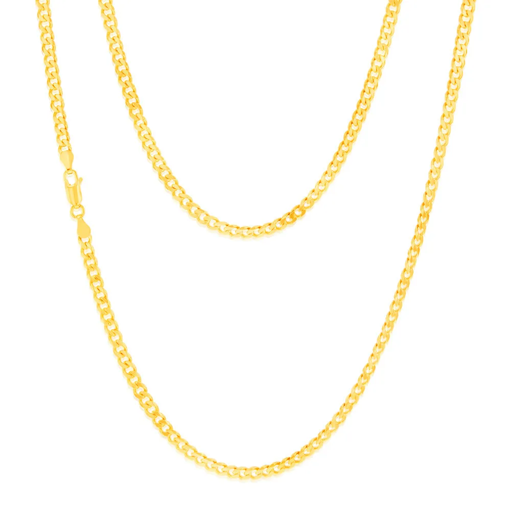 9ct Yellow Solid Gold Flat Bevelled Curb 55cm Chain 120gauge Shiels