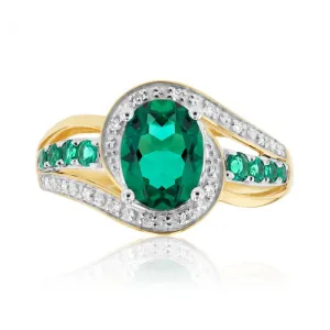 Created Emerald and Diamond Ring in 9ct Yellow Gold Shiels